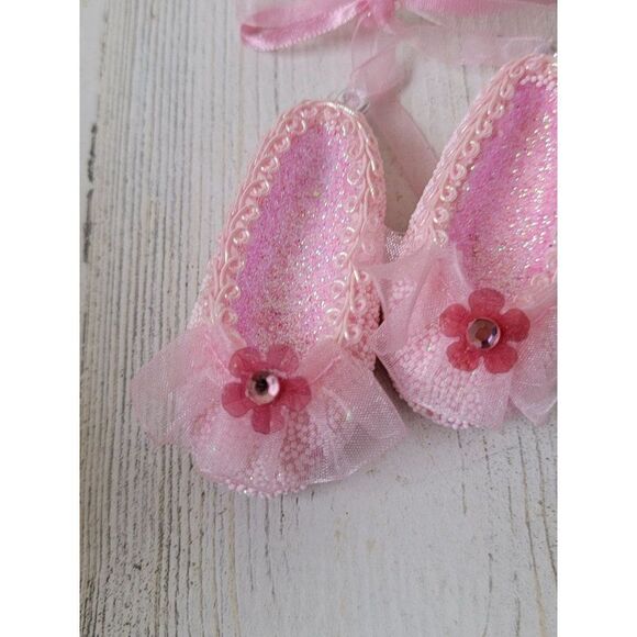 Glitter pink floral bow ballerina slipper ornament Xmas - Picture 2 of 5